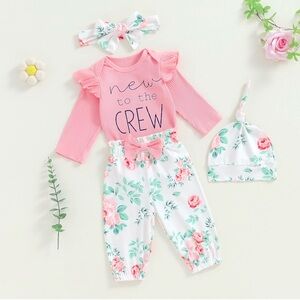 NWOT Baby girl new to the crew Pink and Floral set